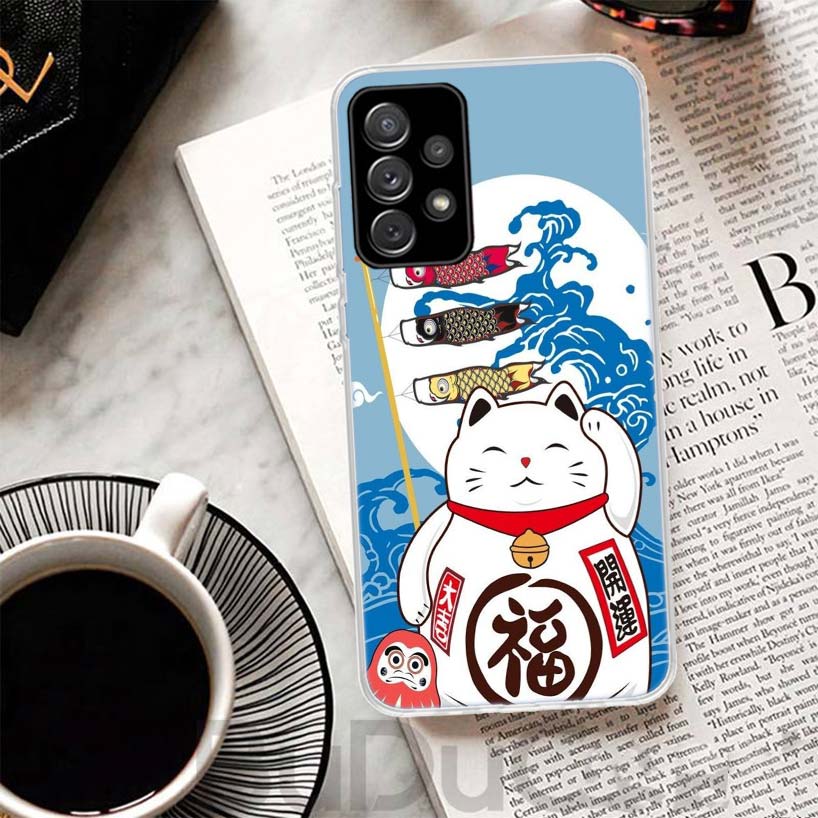 Lucky Cat Maneki Neko Japanese Cover For Samsung Galaxy A52 A42 A32 A22 A12 A02S Phone Case A50S A51 A41 A31 A21S A40 A30 A20E A