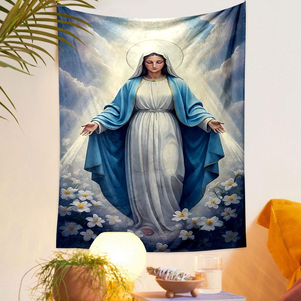 Holy Virgin Mary with Radiant Light Patterned Tapestry Home Decor, Suitable for Bedroom and Living Room, Gift
