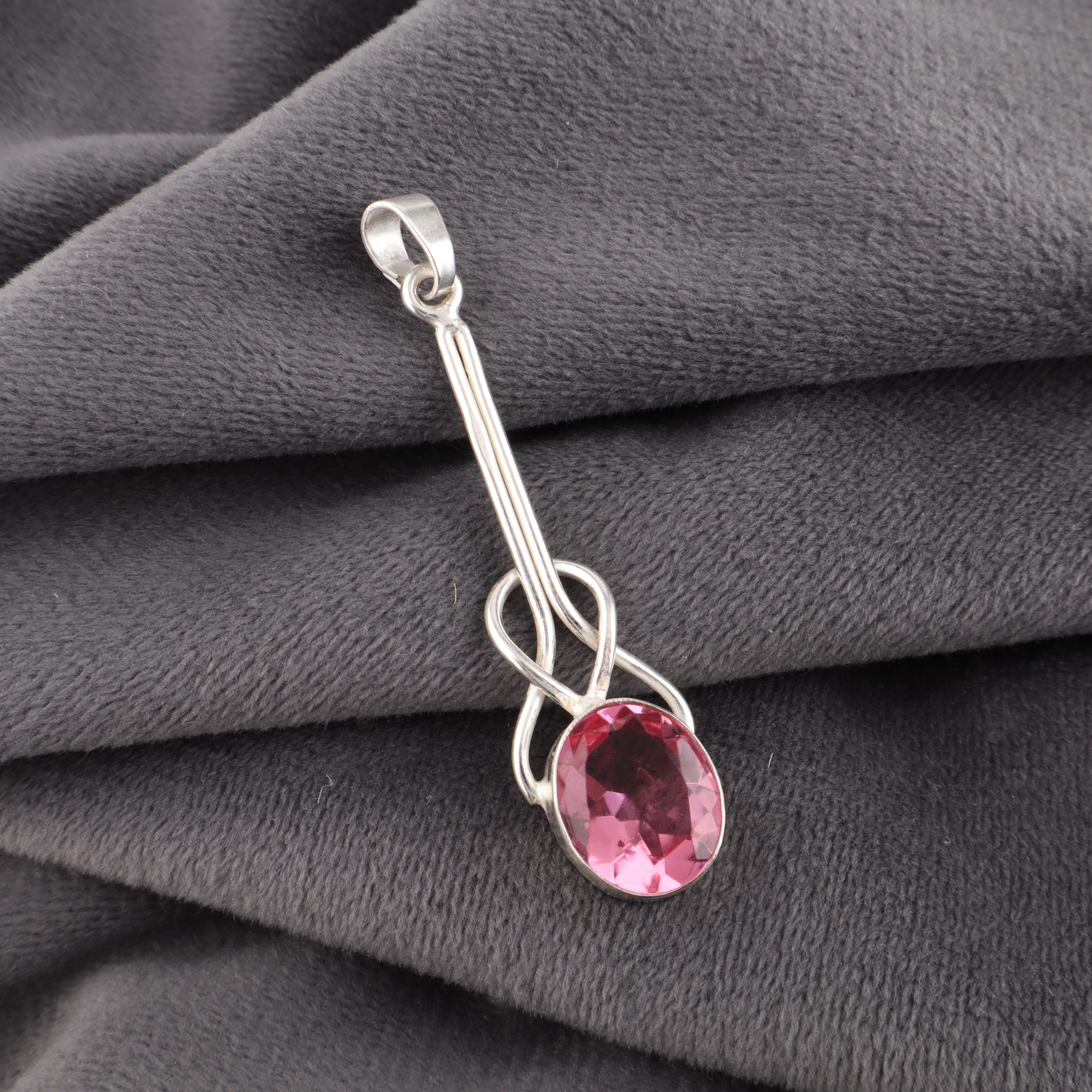 

Ювелирные изделия с розовым турмалином, кулон из цельного серебра 925 пробы с драгоценными камнями, украшения ручной работы, на День памяти 1.79 Inches розовый