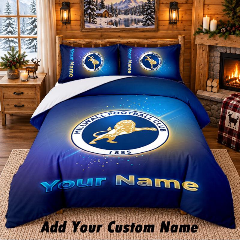 Millwall Pattern Bedding 3Pcs Set Custom Name, Bed Sheet And Pillowcases For Home Bedroom