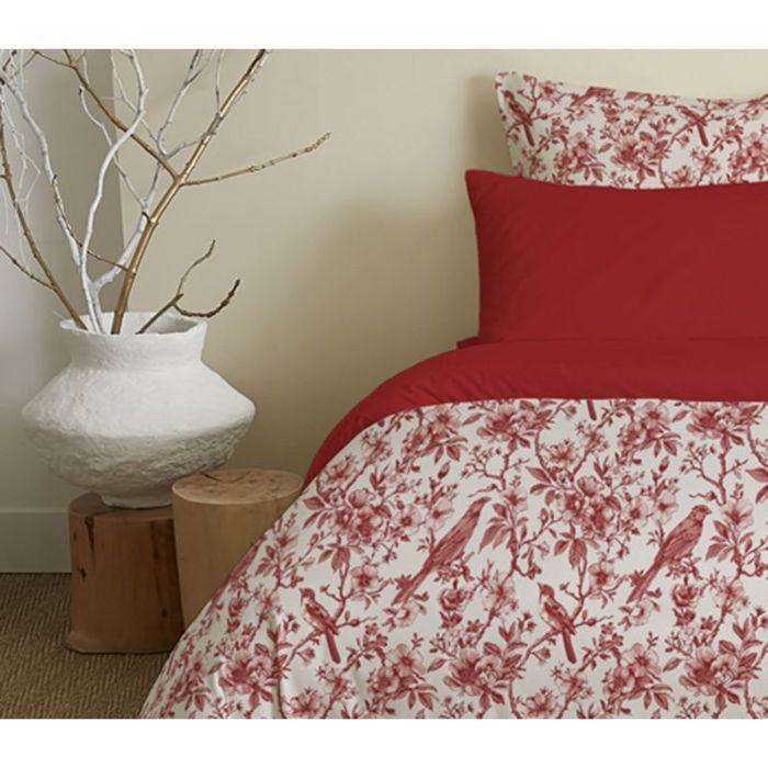 Pack complet housse de couette réversible pour lit 140 x 190 cm Bérengère rouge