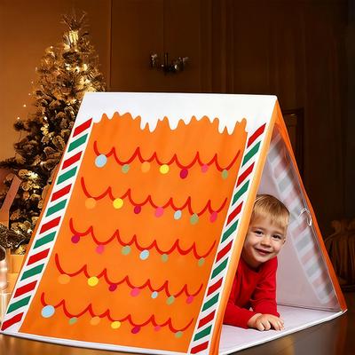 Gingerbread Christmas Tent for Kids 45" X 33" Brown Christmas Sleepover Tent Gingerbread