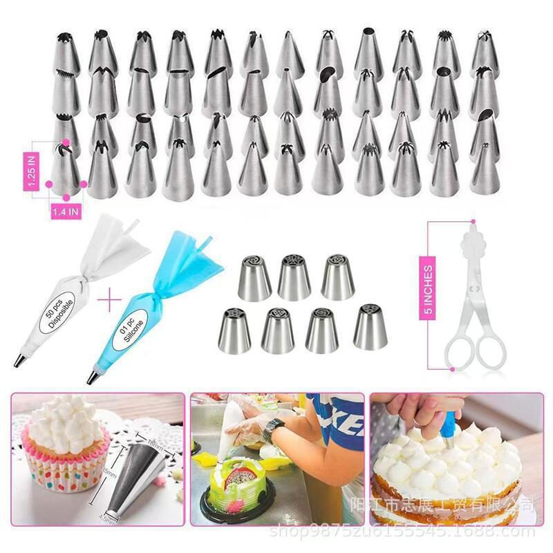 124-Piece Cake Decorating Kit With Rotating Turntable Piping Tips Bags Icing Scraper Tools Baking Enthusiasts