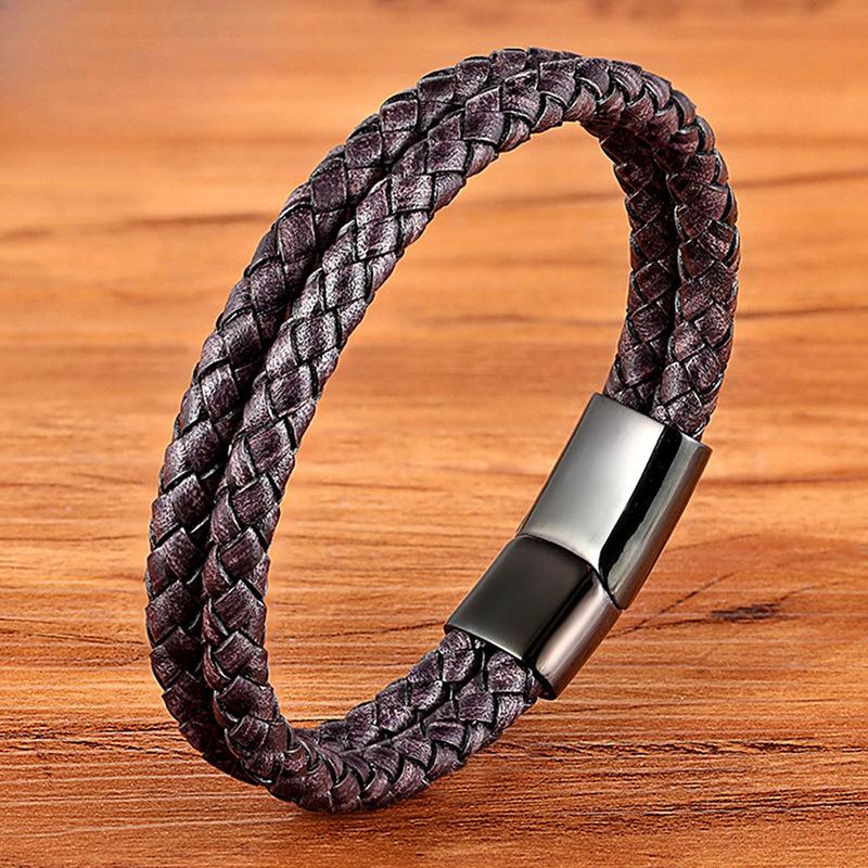 Pulsera de cuerda de cuero para hombre, 19/21/23 cm, estilo vintage, tejida a mano, para parejas, color negro, marrón, rojo y azul, elegantes pulseras casuales para hombre.