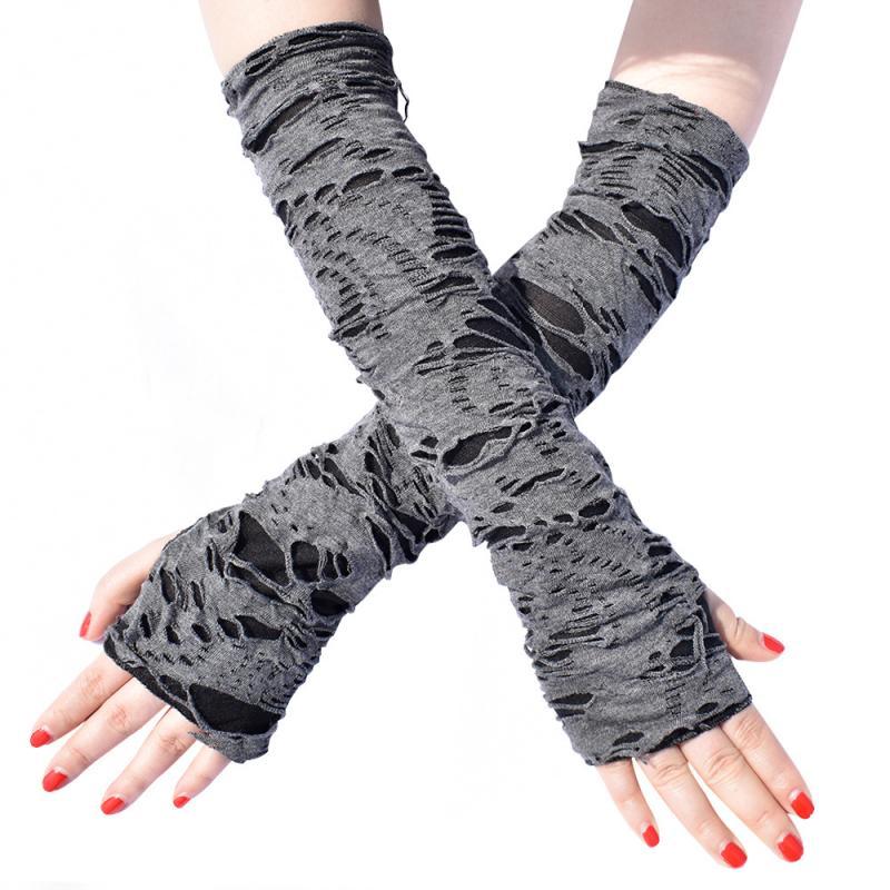 Halloween Handschuhe Mode Cosplay Bettler Schwarz Zerrissene Handschuhe Punk Schwarz Fingerlose Handschuhe Fingerlose zerrissene Handschuhe Deko