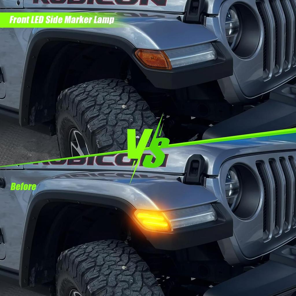 Amber LED Front fender Side Marker Light Compatible with 2018-2025 Wrangler JL 2020-2025 Gladiator JT Turn Signal lamp 2PCS Smoke Lens