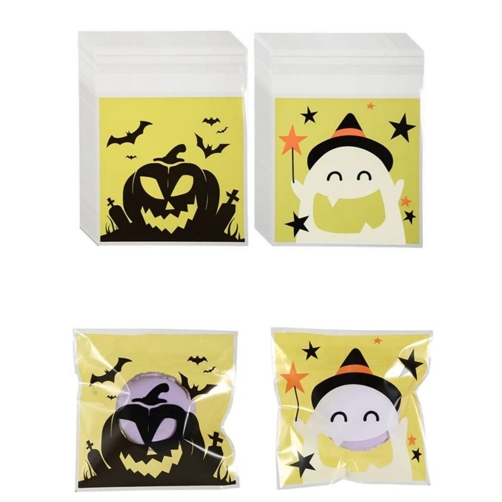 100PCS/Set Pumpkin Party Ghost Printed Nougat Candy Bags Biscuits Snack Packaging Bags  Unisex
