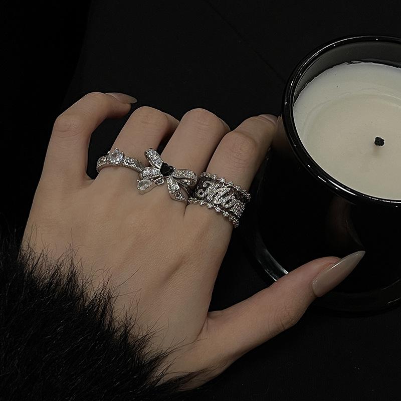 New Butterfly Pendant, Water Drop Diamond Lace Edge, High-End Niche Design, Light Luxury Open Ring, Personalized Ring, Woman.