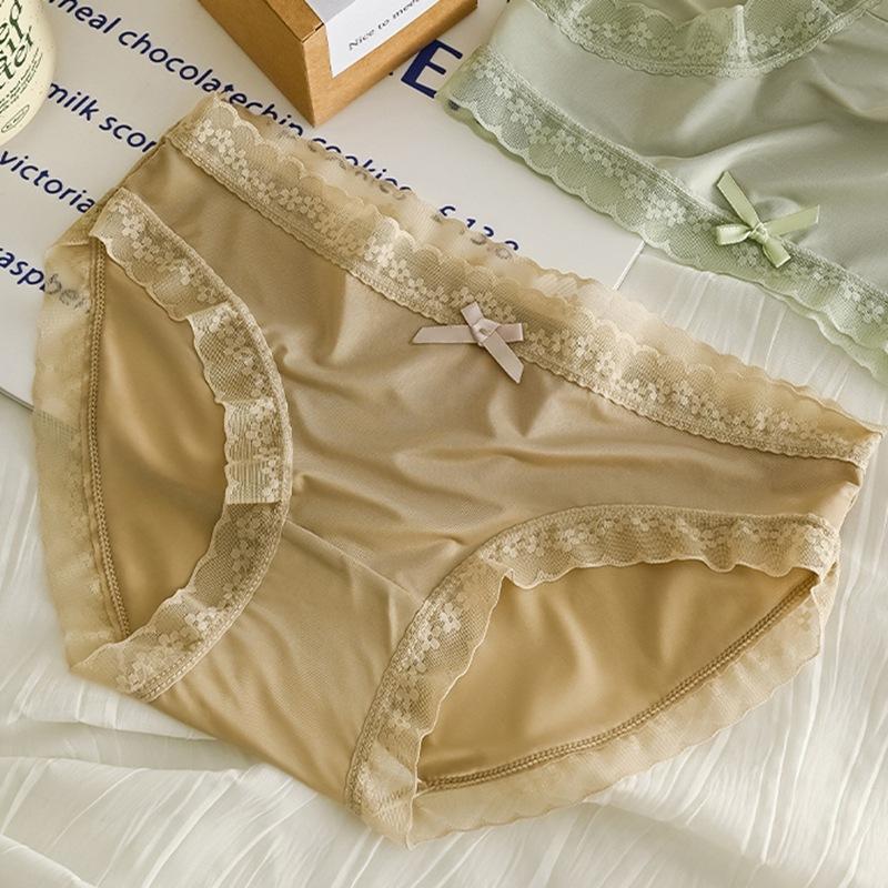 Female Summer Thin Model Contracted Ice Silk Pure Color Sweet Bowknot In Waist Breathable Triangle Briefs