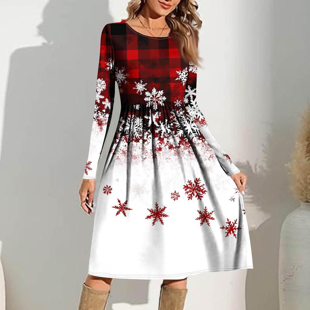 Rochie casual de damă cu imprimeu gradient, de primăvară, cu buzunar, cu gât rotund și mâneci lungi