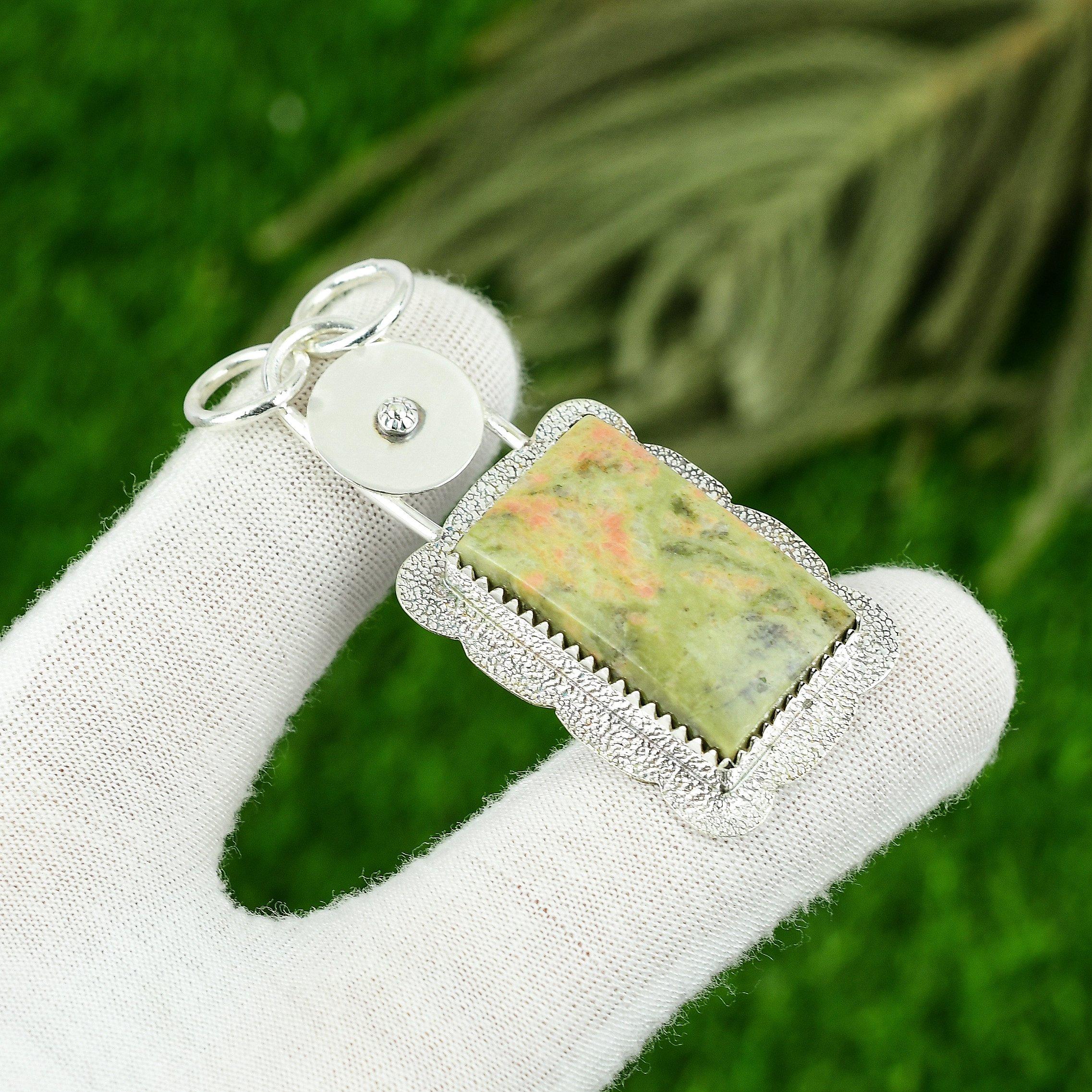 

Mothers day Sale 925 Silver Natural Unakite Heart Chakra Sister Birthday Pendant