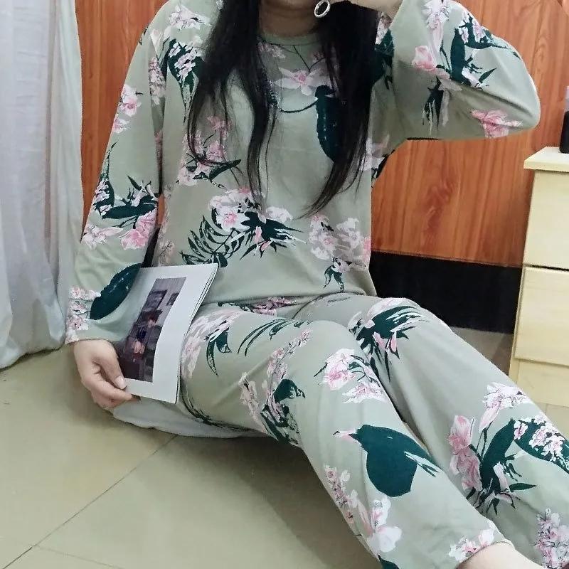 

Женская пижама большого размера с длинным рукавом, домашняя одежда для студентов, весенний комплект с принтом, топы и штаны, пижама с рисунком 2XL