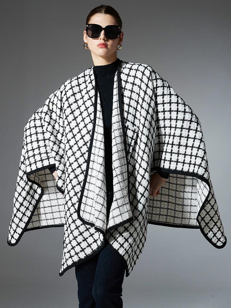 Winter Scarf Women Lady Layers Poncho Elegant Luxury Black White Plaid Wrap Shawl Casual Warm Scarve Capa Para Mujer Cloak New