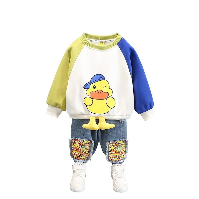 Trendy Little Yellow Duck Boys Spring Autumn Hoodie Outfit Set For Kids Sizes 3 To 8