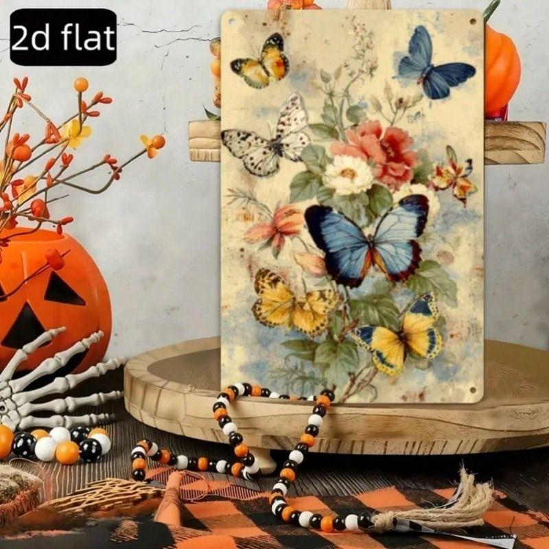 Metal Wall Art Vintage Butterfly Flower Sign Home Garden Decor