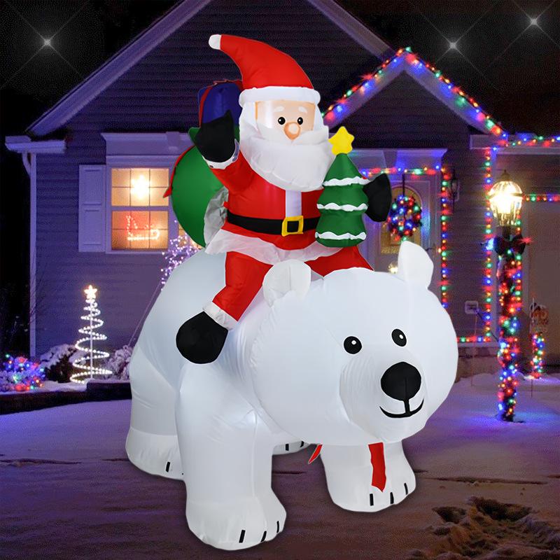 LED Light-Up Christmas Inflatable: Santa Claus Riding a Polar Bear Decoration US Plug