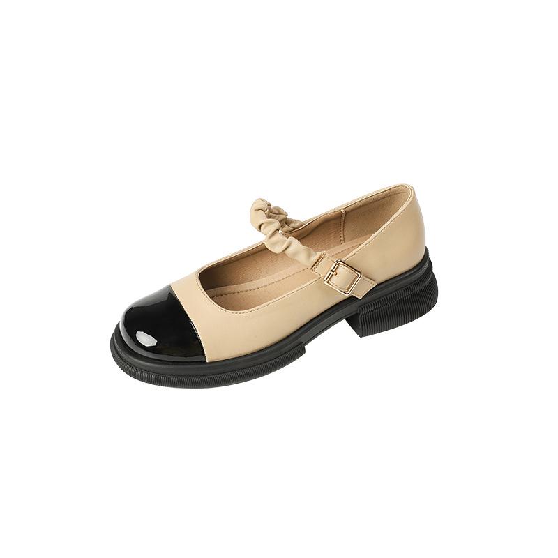 Q1-5 Französische Mary Jane Schuhe dicker Absatz Damenschuhe neu leichter Mund Wort mit College-Stil Farbabstimmung dicke Sohle mittlerer Absatz einzelne Schuhe