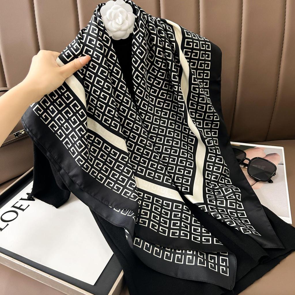 Silk Neckerchief: 90x90 Large Chic Square Scarf for Women - Perfect for Spring, Autumn, Winter Fashion