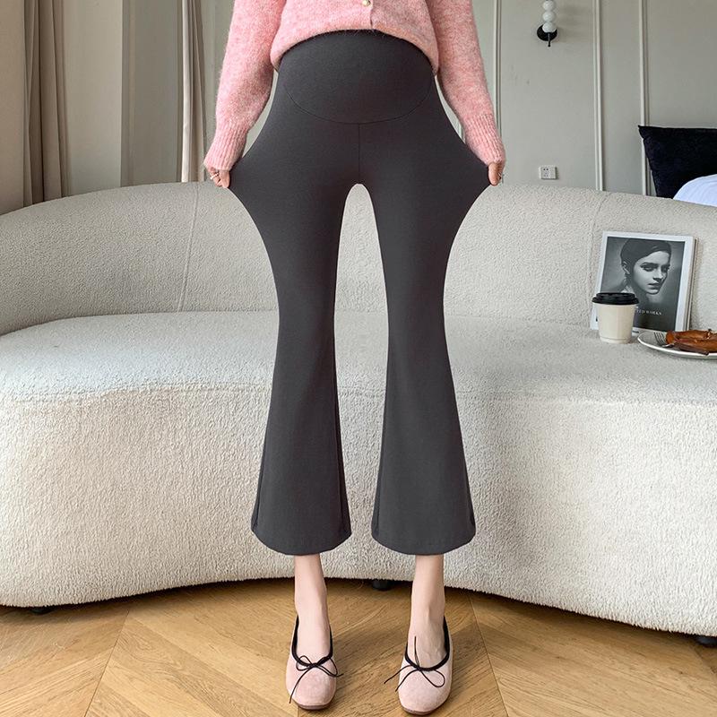 Autumn/Winter Pure Cotton Flared Maternity Pants for Petite Women - Skin-friendly, Slimming, Brushed & Thickened L темно-серого