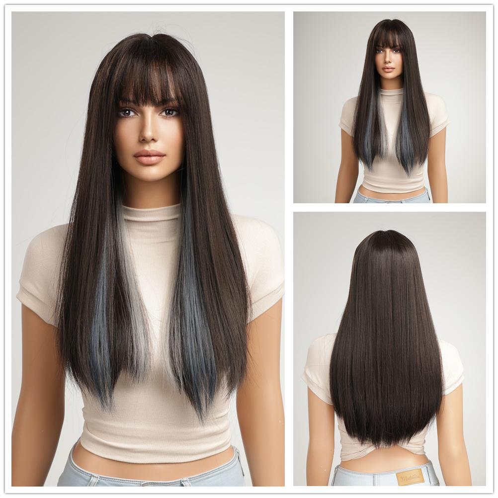 Lång Orange Röd Ingefära Rak syntetisk peruk för kvinnor Natural Wave Peruk med lugg Värmebeständig Cosplay Peruk