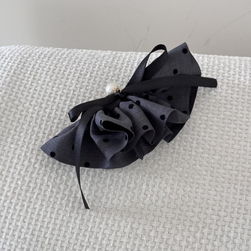 New Style Pearl Polka Dot Bow Spring Clip - Elegant Pearl Hairpin for Tying At The Back of The Head