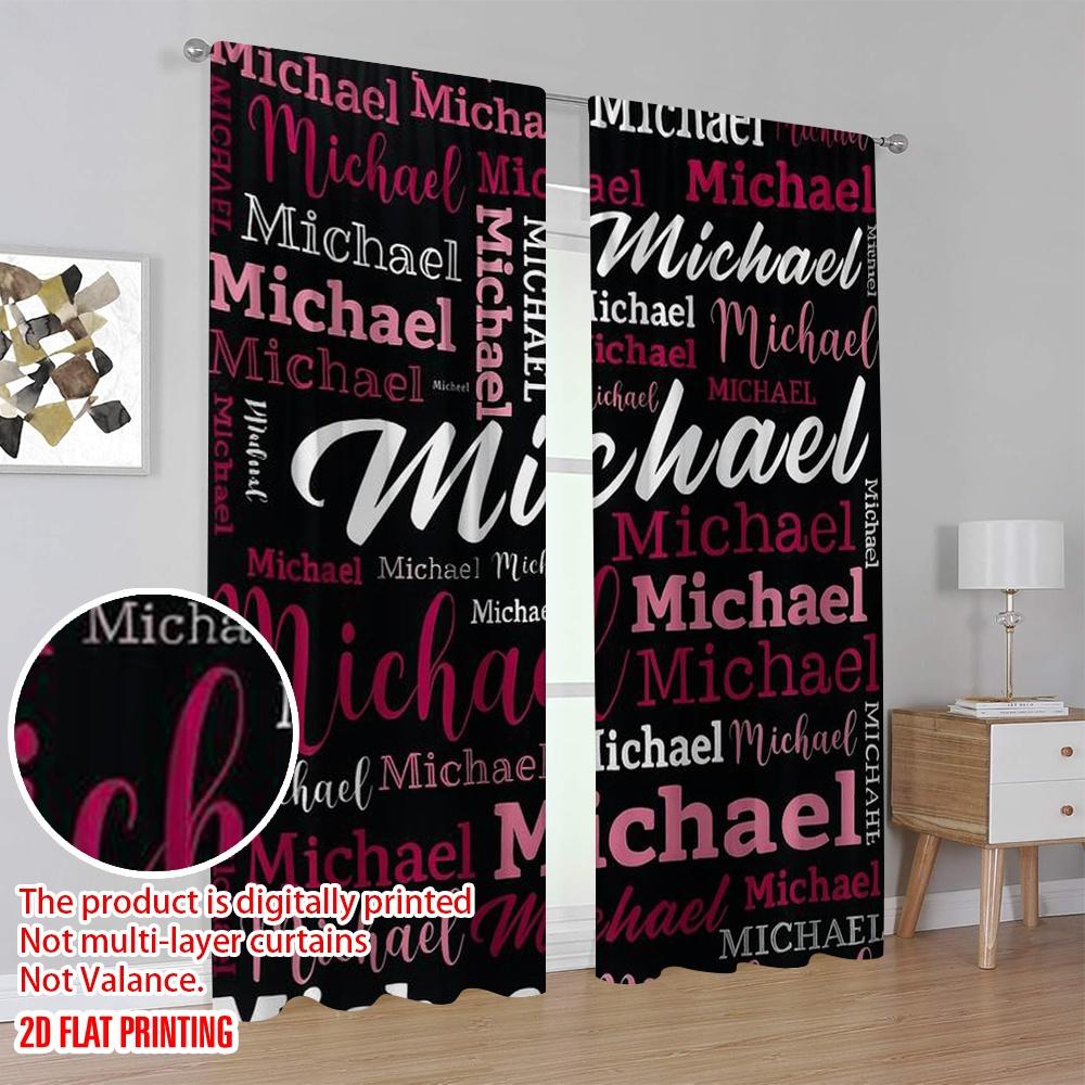 2pcs,2D Plane Printing Curtains Michael Montage(1) Durable Polyester (without Rod) Holiday Perfect for Living Room & Office