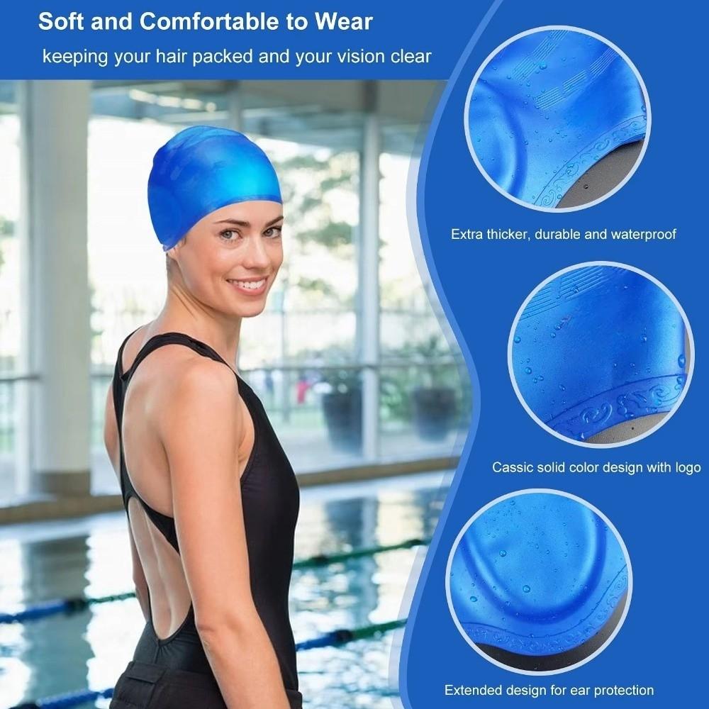 Ear Pockets Silicone Swim Cap Ear Protection Swim Hat Elastic Caps Swimming Cap Girls