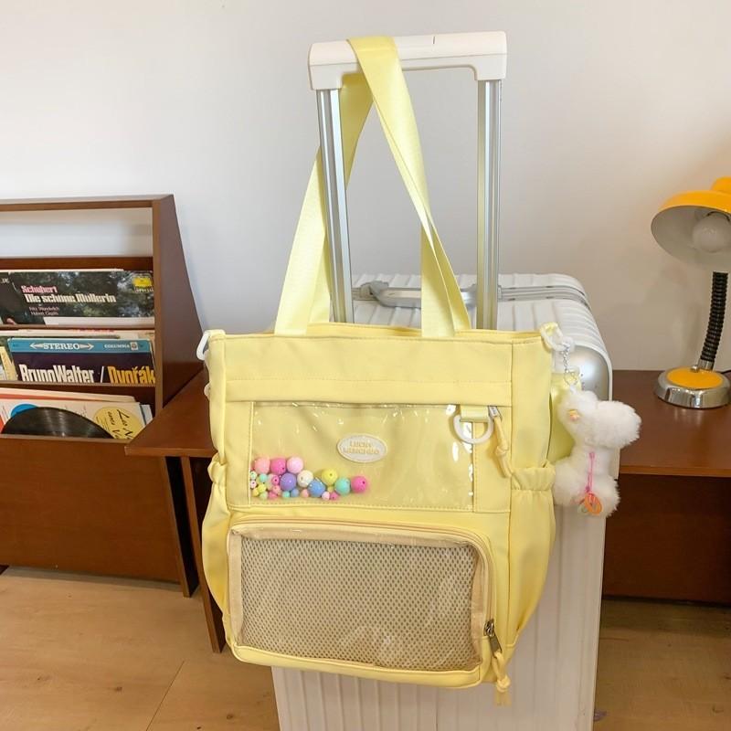 Trendy Square Nylon Lined Crossbody Bag With Colorful Ball Charm Daily Commuting Soft And Lightweight жёлтый