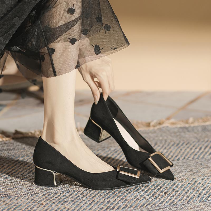 - Classic Suede, Light Color, Pointed Head, Women's Thick Heel Single Shoes, Light Mouth, Sexy Commuting, Long Wear, Not Tired Women