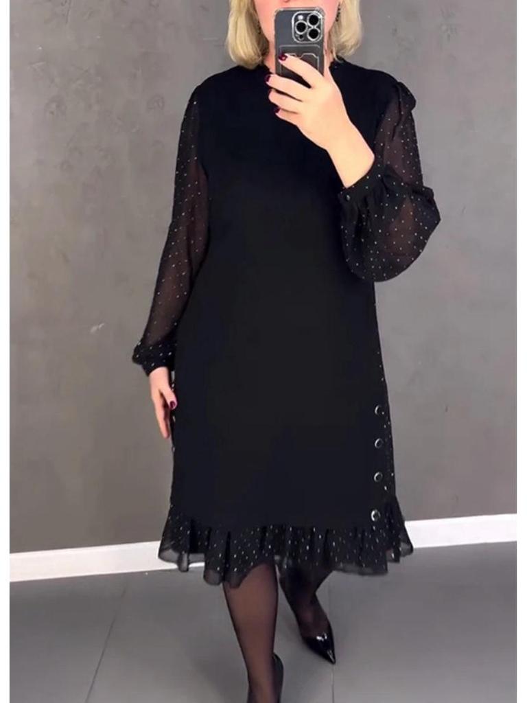 Cross2026 Autumn-Winter European & American Lace Patchwork Hot Drilling Round Neck Dress for Women