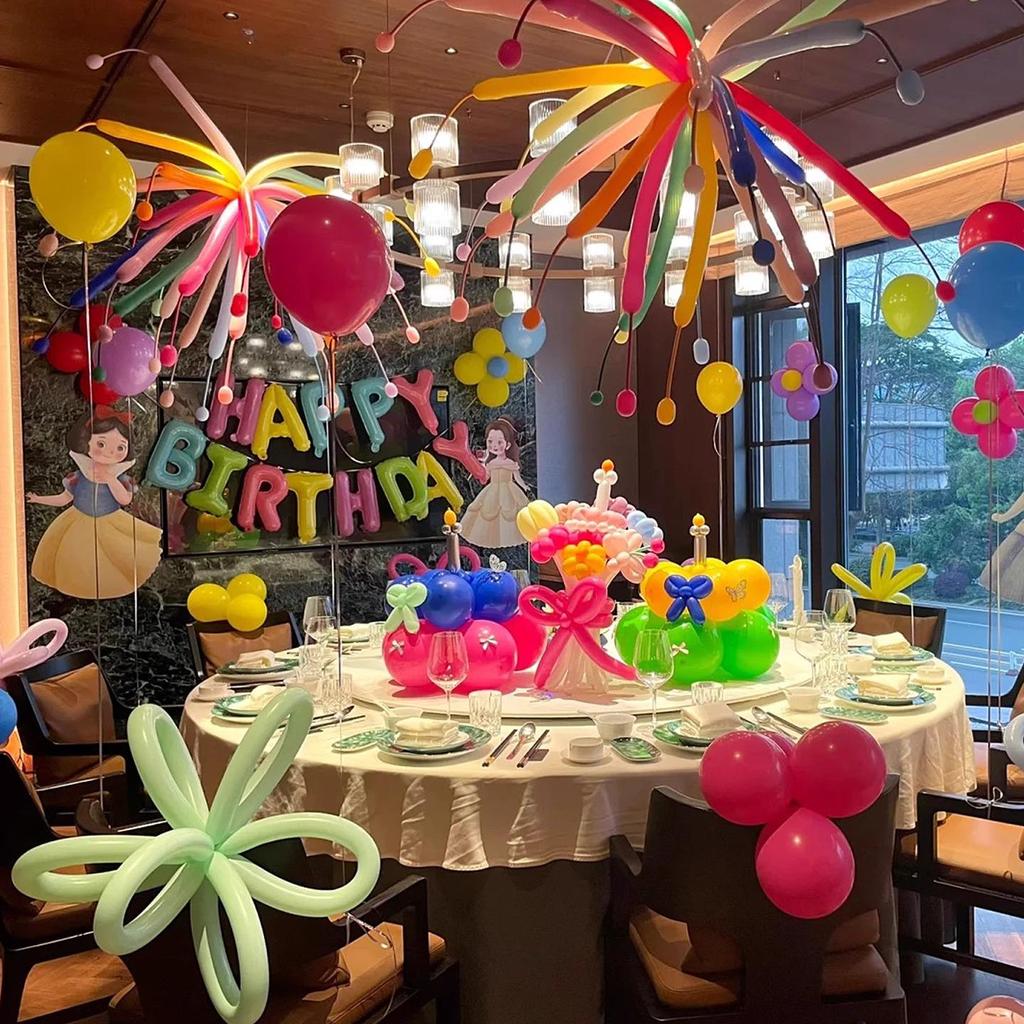 Colorful Dopamine Birthday Balloons and Backdrop for Kids' Party