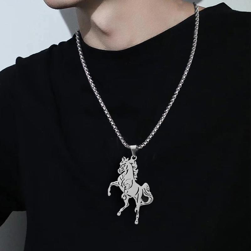 Hollow-out Running Horse Pendant Necklace For Men Fashion Gold Color Stainless Steel Animal Hippie Hip Hop Rock Jewelry Boy Gift