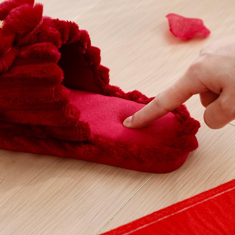Wedding slippers Baotou autumn and winter a pair of big red festive newlyweds cotton tray wedding woman bride dowry