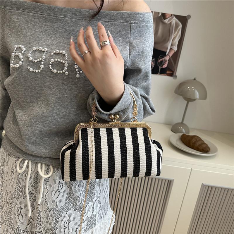 Retro Gestreifte Schultertaschen für Damen Lässig Einfach Damen Phe Umhängetasche Muschel Tasche Kontrastfarbe Damen Ketten Handtaschen Geldbörse