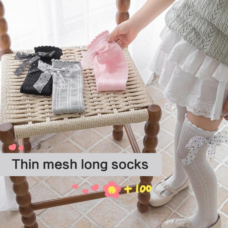 Süße Spitzenrüschen Baby Strümpfe Schleifen-Dekor Kinder Kniehoch Baumwolle Säuglinge Lange Schlauchsocken Stilvolle Strumpfwaren