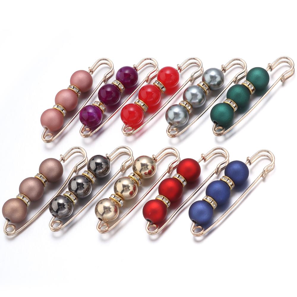5pcs/Lot Color Imitation Pearl Brooches Rhinestone Pants Fixed Pins for Garment Decoration Waist Clips Brooch Supplies