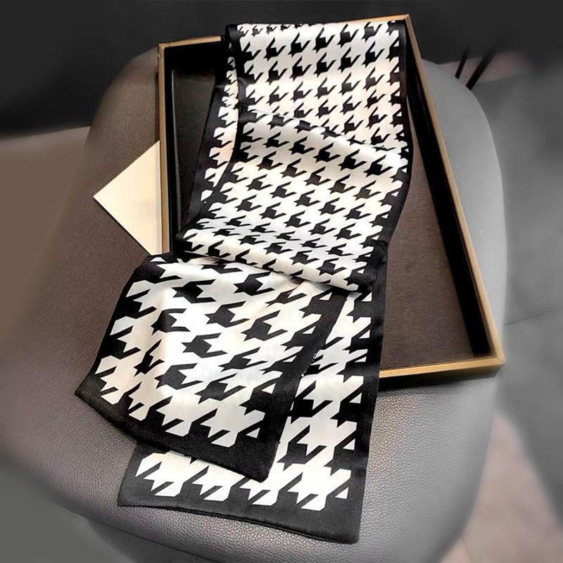 New Silk Scarf Women's Small Long Narrow Silk Scarf Spring and Autumn Scarf Professional Temperament Scarf Shirt Accessories Tied Bag Headband