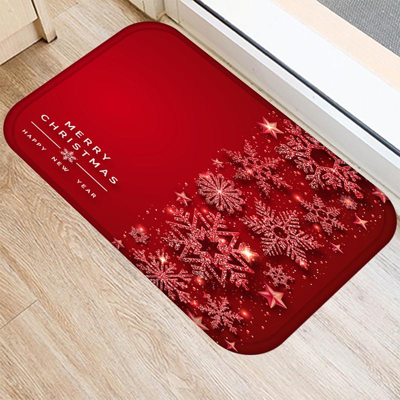 Merry Christmas and New Year Home Decoration Entrance Door Mat Bathroom Kitchen Non-Slip Floor Mat Living Room Hallway Carpet