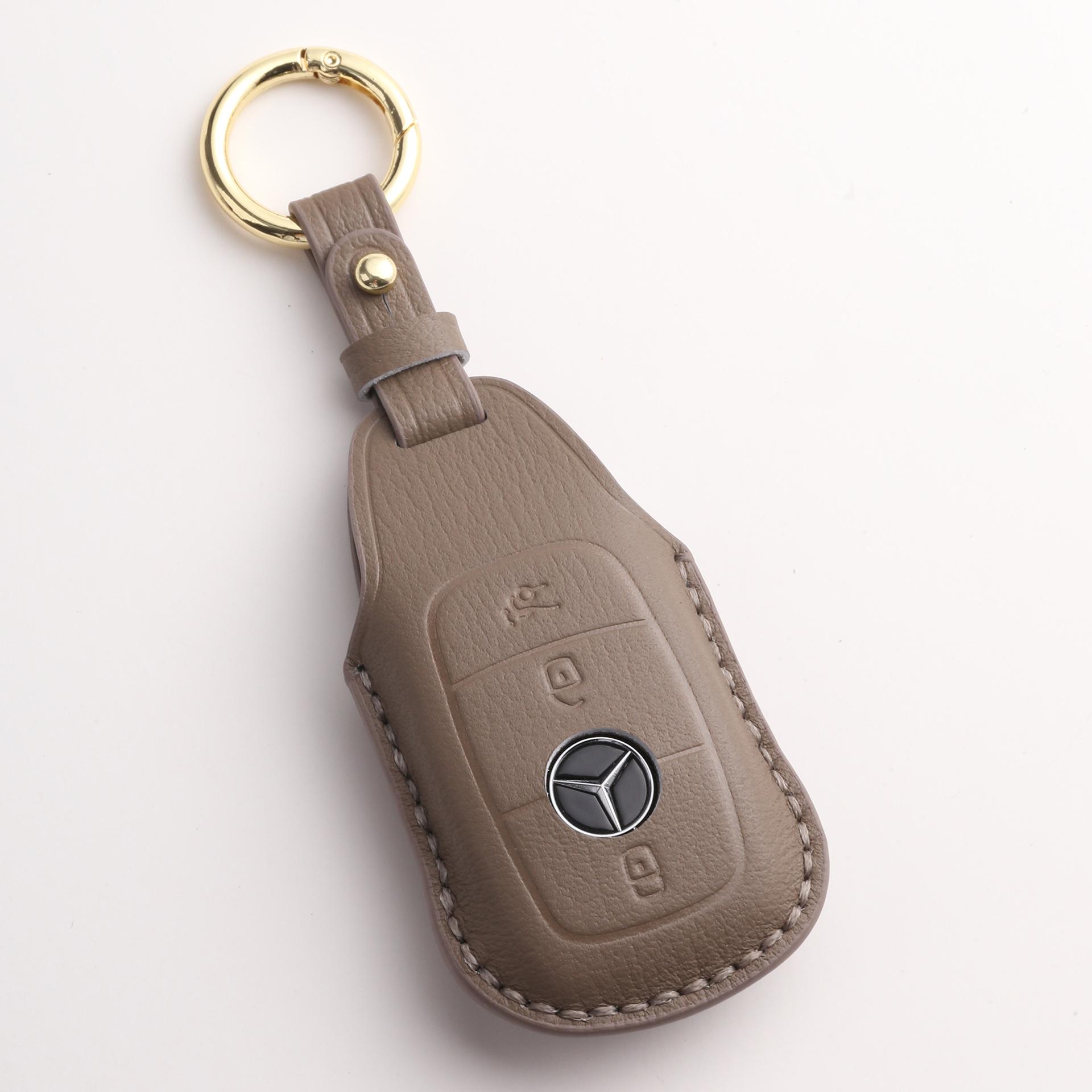 

Индивидуализированный кожаный чехол для ключей подходит для нового Mercedes-Benz C-Class E-Class E300, высококлассный защитный брелок Maybach. коричневый