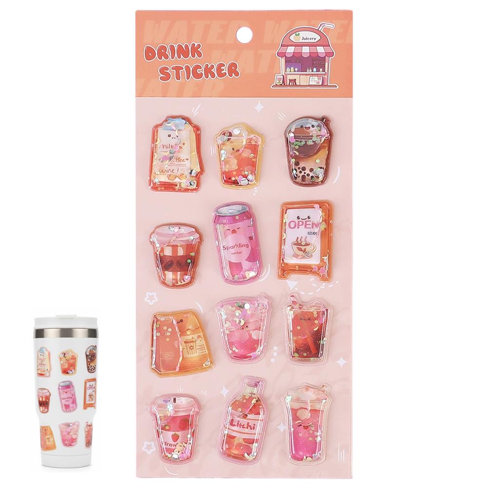 Adorable Assorted Decals 3D Embossed Crystal Children Stickers, Cartoon Mini Hamburger Ice Cream Milk Tea 3D Journal Stickers
