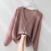 WTEMPO Casual Versatile Long Sleeve Button Sweater Cardigans Women's Large Size Solid Color V-Neck Loose Knitted Cardigans
