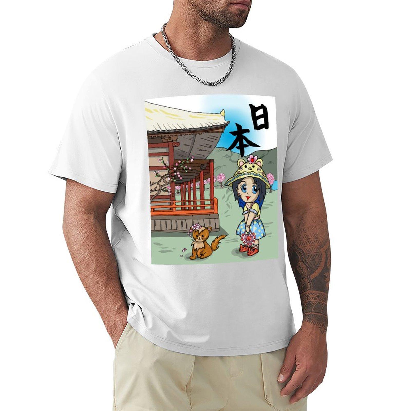 Cherry Blossoms At The Japanese Shrine Tshirt Trendy Print Short Sleeve Tshirt S