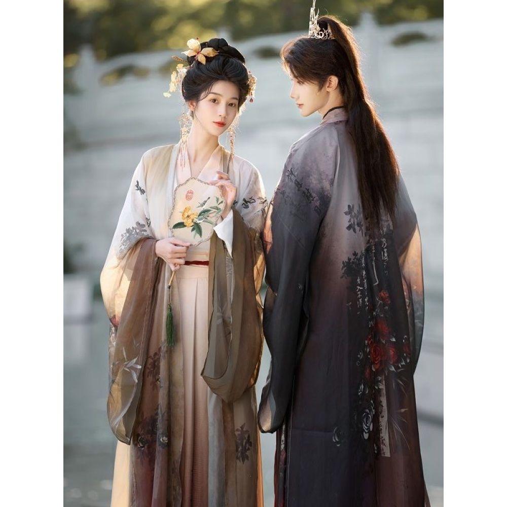 Hanfu-Paaranzug im Stil der chinesischen Wei- und Jin-Dynastie mit Kreuzkragen