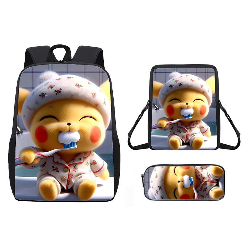 Pattern Backpack Pikachu Shoulder Bag Pencil Case Three Piece Set