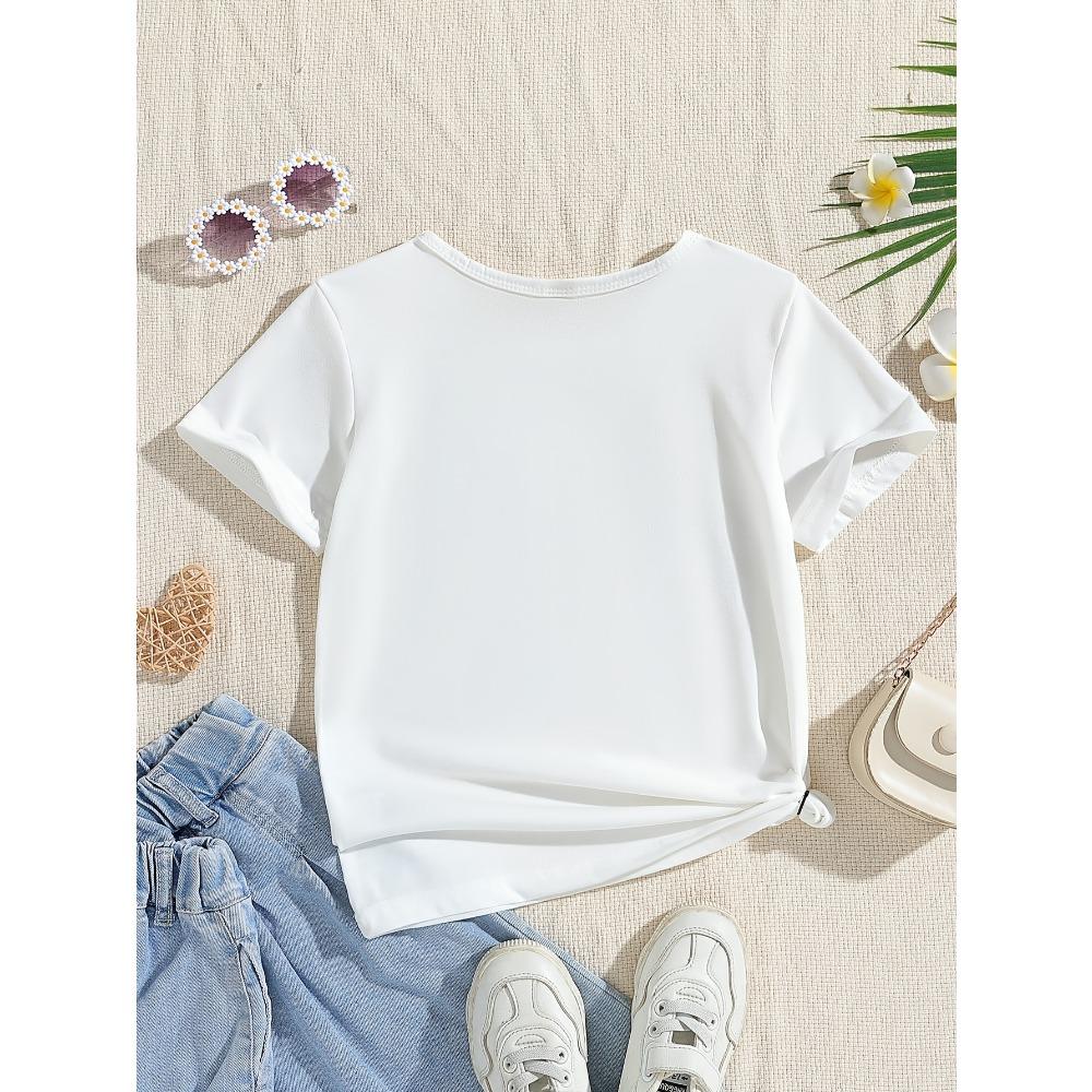 Colorful Rainbow Happy Birthday Girl Print White T-Shirt Soft Round Neck Short Sleeve Tops Casual Birthday Party Tee