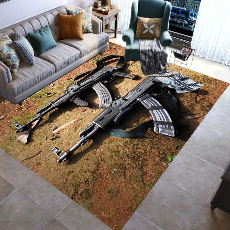 Retro Guns Pistol Ammunition Bullet Cartridge AK M4 Rug Carpet for Living Room Bedroom Decor Non-slip for Sofa Doormat Mat