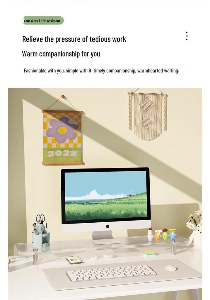 Acrylic Monitor Riser with Keyboard Tray and Storage Shelf