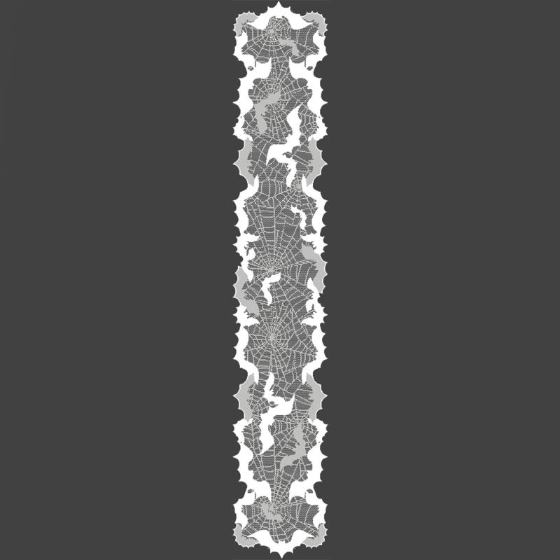 Gruselige Halloween-Dekoration 13x68 Zoll Schwarzer Tischläufer, Wasserabweisend mit Spinnennetz- und Fledermausmotiven für festliches Speisen