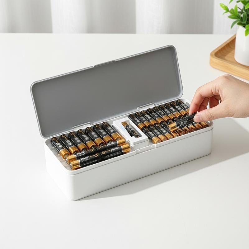Battery Storage Box With Battery Tester Large Capacity PP Material Anti-Fall Wear-Resistant Data Cable Organizer Case