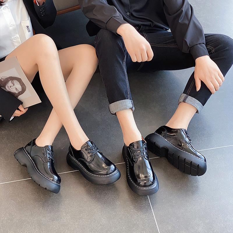 British style big head small leather shoes women's new retro muffin platform couple Korean version high-top short boots men